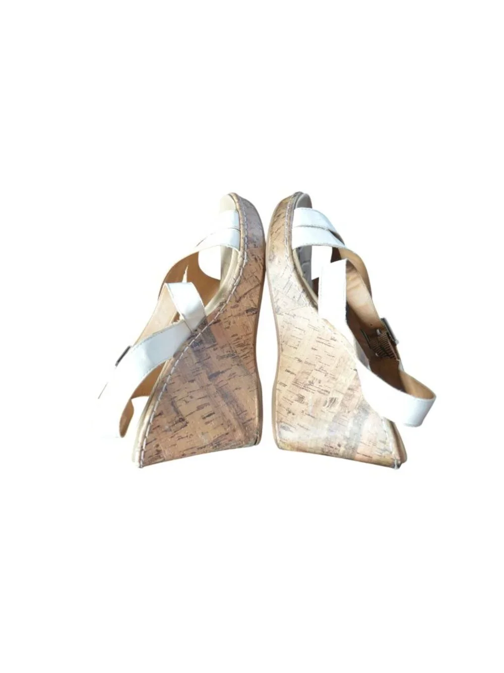 Born b.o.c. Schirra White Strappy Cork Wedge Sandals Women's Size 11 Boho Summer